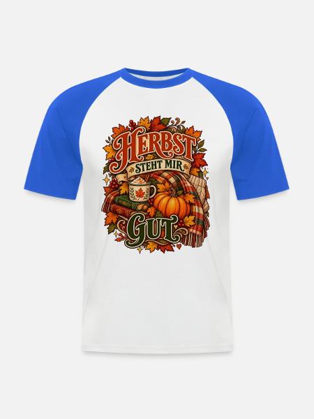 Herbst steht mir gut - Männer Baseball-T-Shirt - Weiß/Royalblau