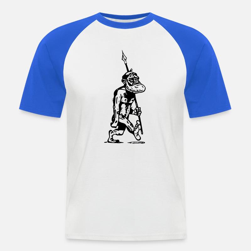 höhlenmensch Vorfahre Menschenaffe Evolution - Männer Baseball-T-Shirt - Weiß/Royalblau