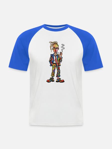 Bunter Patchwork-Rebell mit Zigarette - Männer Baseball-T-Shirt - Weiß/Royalblau