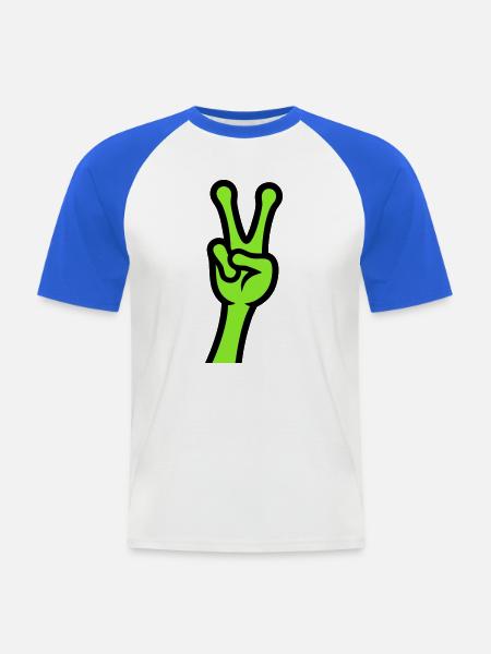 Alien Hand Peace Zeichen Icon - Männer Baseball-T-Shirt - Weiß/Royalblau