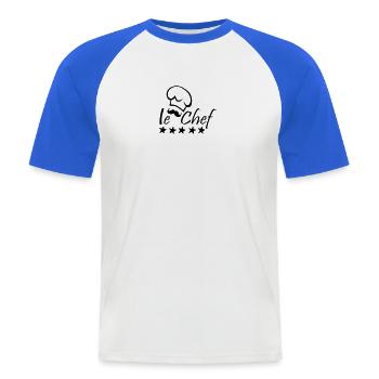 Le Chef - T-shirt baseball manches courtes Homme - blanc/bleu royal - Devant