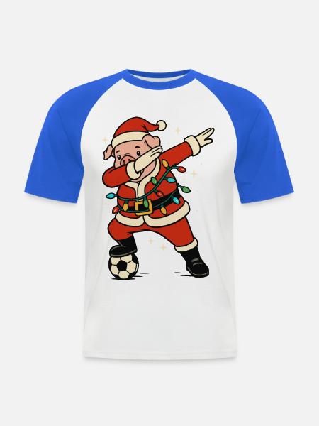 Dabbing Schwein Weihnachtsmann Fußball Lustig - Männer Baseball-T-Shirt - Weiß/Royalblau