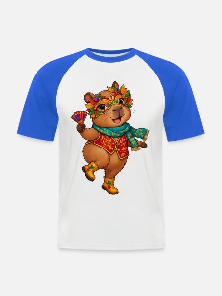 Maskenbär im Festlook - Männer Baseball-T-Shirt - Weiß/Royalblau