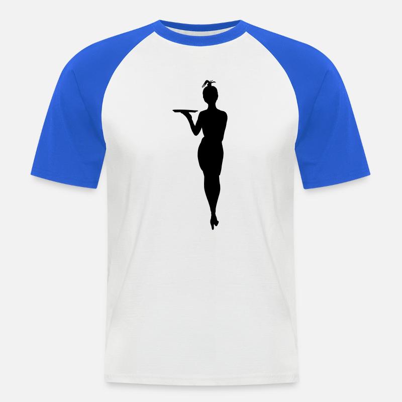 Herausfordernde Kellnerin mit Tablettschattenfigur - Männer Baseball-T-Shirt - Weiß/Royalblau