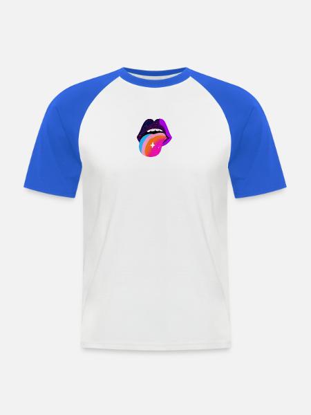 Kosmischer Regenbogen Zungenlippen - Männer Baseball-T-Shirt - Weiß/Royalblau
