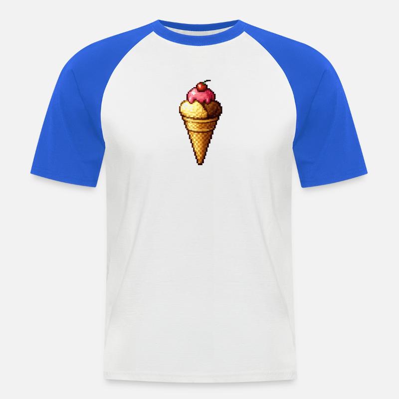 Retro Pixel Eiscreme Cone - Men's Baseball T-Shirt - white/royal blue