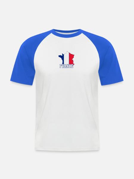 Frankreich-Trikolore-Kartenemblem - Männer Baseball-T-Shirt - Weiß/Royalblau