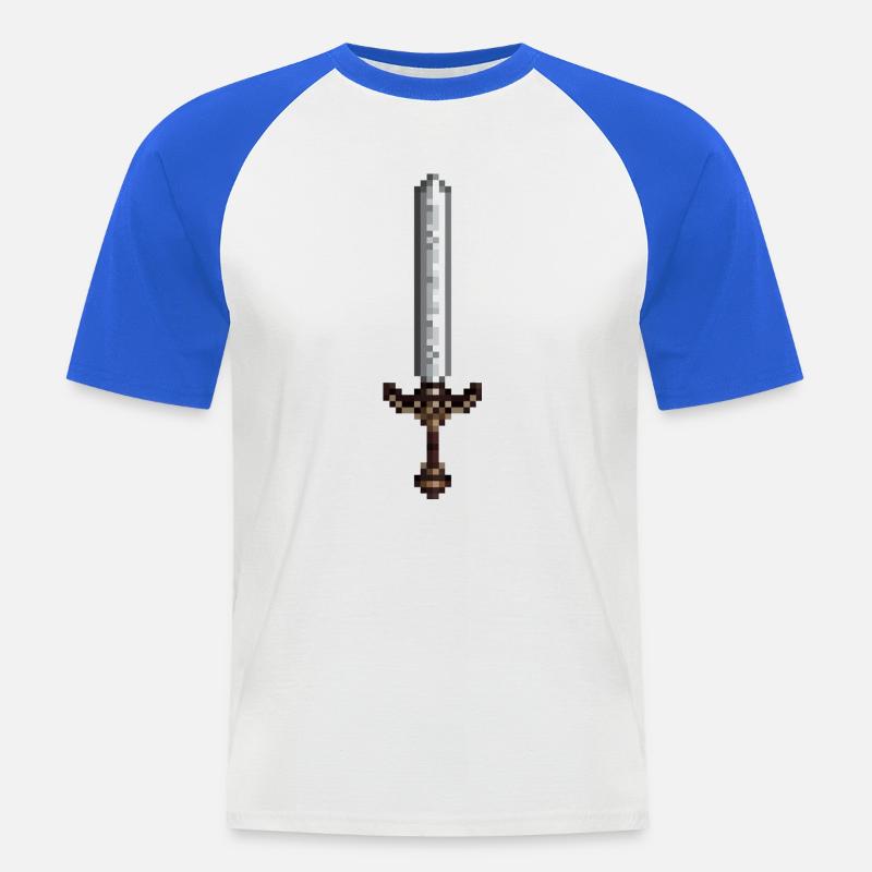 Sword pixel art stile retrò 8 bit - Maglia da baseball a manica corta da uomo - bianco/blu royal