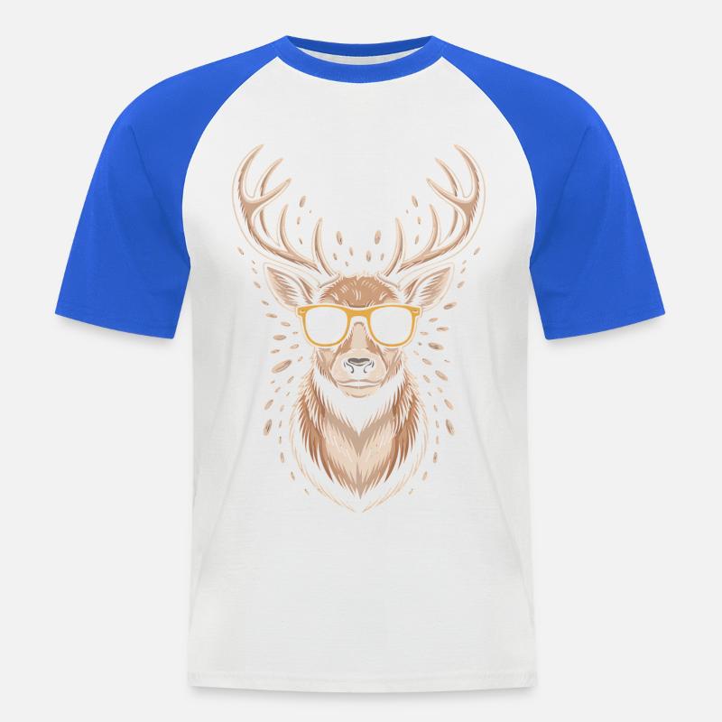Hirsch mit Geweih und Sonnenbrille - Männer Baseball-T-Shirt - Weiß/Royalblau