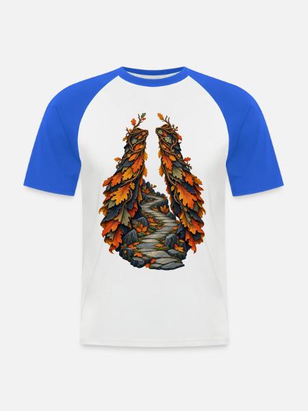 Geteilter Eichenlaub-Mantel am Funkenpfad - Männer Baseball-T-Shirt - Weiß/Royalblau