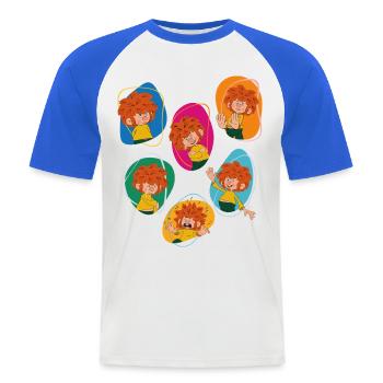Pumuckl Zeigt Verschiedene Emotionen - Männer Baseball-T-Shirt - Weiß/Royalblau - Vorne