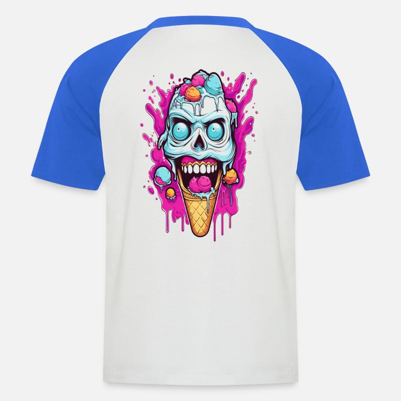 Skull Eiscreme Design - Männer Baseball-T-Shirt - Weiß/Royalblau