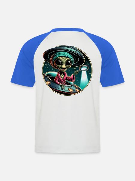 Alien detective in UFO light - Men's Baseball T-Shirt - white/royal blue