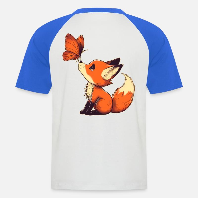 Fuchs mit Schmetterling - Männer Baseball-T-Shirt - Weiß/Royalblau