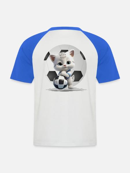 Kätzchen-Maskottchen mit Fußball - Männer Baseball-T-Shirt - Weiß/Royalblau