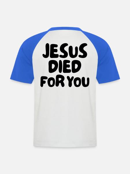 Jesus starb für Dich - Männer Baseball-T-Shirt - Weiß/Royalblau