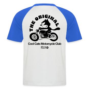 Felix The Cat Original Cool Cats Motorcyle Club - Männer Baseball-T-Shirt - Weiß/Royalblau - Hinten