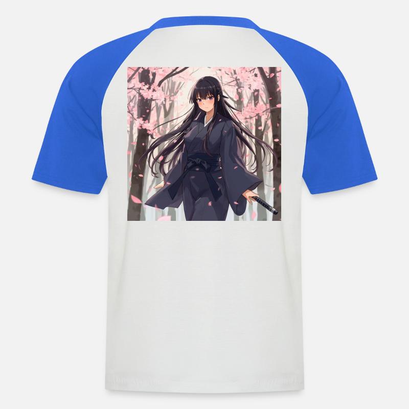Sakura Samurai im Wald - Männer Baseball-T-Shirt - Weiß/Royalblau