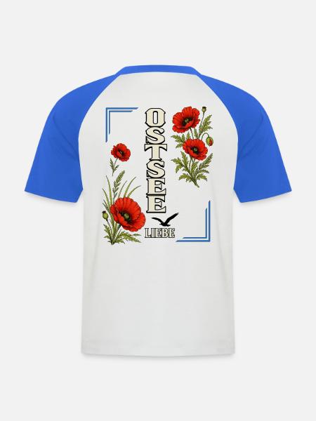 Ostsee Liebe mit Mohnblumen – Küstenmotiv - Männer Baseball-T-Shirt - Weiß/Royalblau