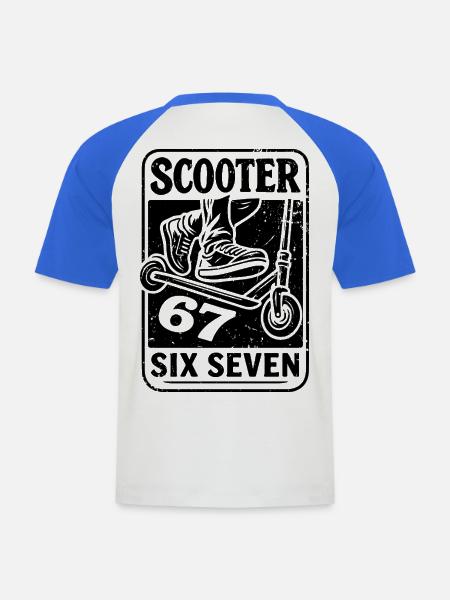  Backprint | Freestyle-Scooter Tretroller 67s - Männer Baseball-T-Shirt - Weiß/Royalblau