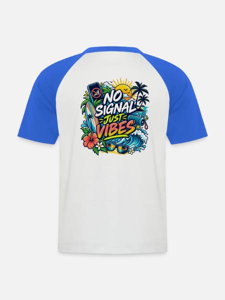 No Signal Just Vibes Strandgrafik - Männer Baseball-T-Shirt - Weiß/Royalblau