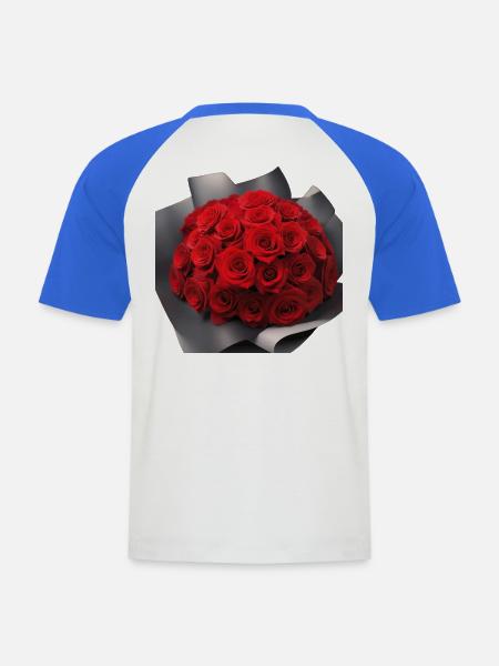 Scharlachroter Rosenstrauß - Männer Baseball-T-Shirt - Weiß/Royalblau