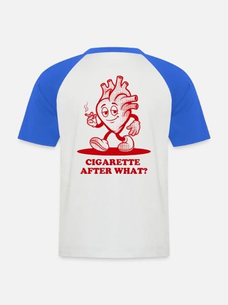 Zigarette nach was? - Männer Baseball-T-Shirt - Weiß/Royalblau