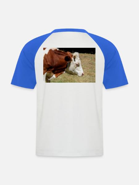 Affiche de vache - T-shirt baseball manches courtes Homme - blanc/bleu royal