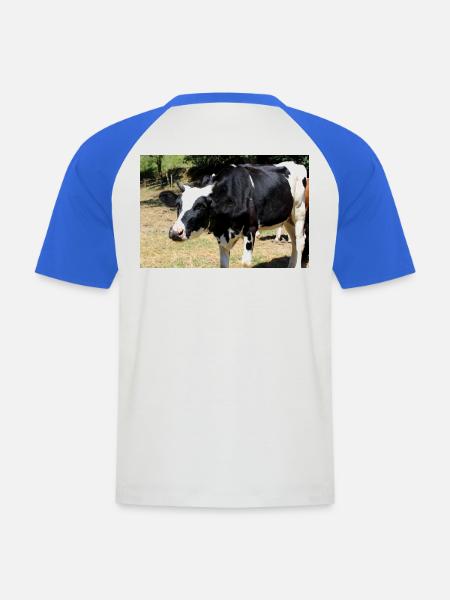 Affiche de vache - T-shirt baseball manches courtes Homme - blanc/bleu royal
