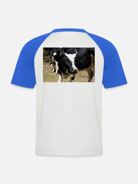 Affiche de vache - T-shirt baseball manches courtes Homme - blanc/bleu royal