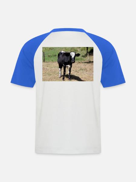 Affiche de vache - T-shirt baseball manches courtes Homme - blanc/bleu royal