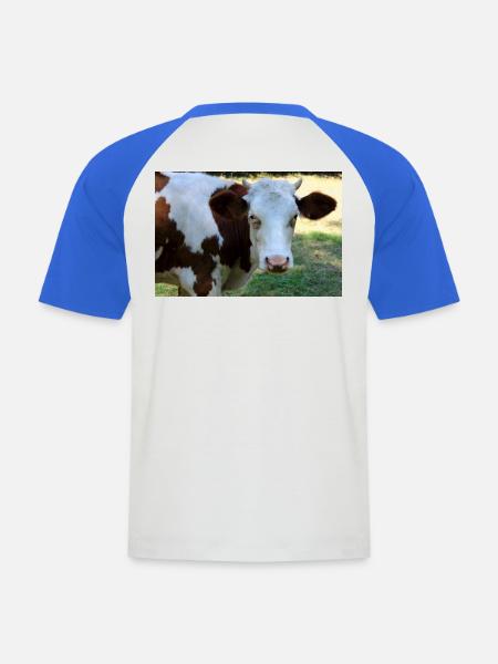 Affiche de vache - T-shirt baseball manches courtes Homme - blanc/bleu royal