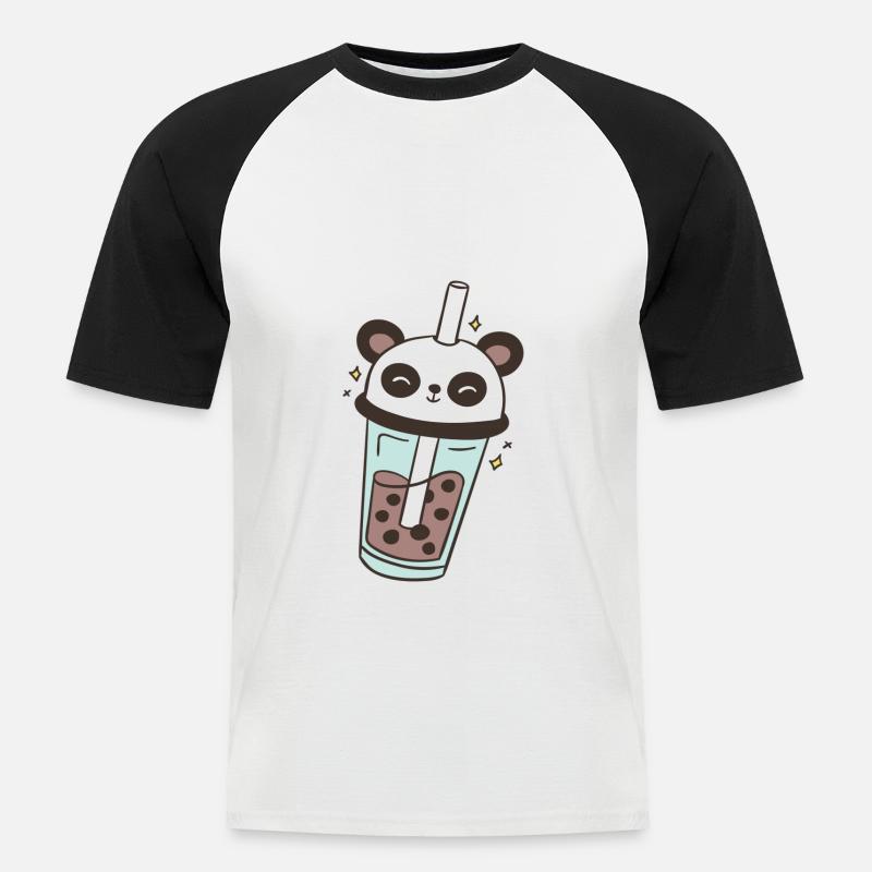Panda Bubble Tea Pandabär Bubbletea - Männer Baseball-T-Shirt - Weiß/Schwarz