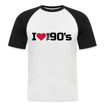 90'ers fan Jeg elsker 90'ernes hjerte 90'ers musik - Kortærmet herre-baseballshirt - hvid/sort - Foran - Nik (191cm)