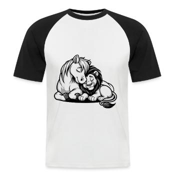 Câlin Cheval Et Lion Amoureux - T-shirt baseball manches courtes Homme - blanc/noir - Devant - Nik (191cm)