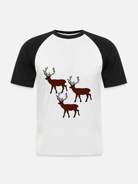 Hirsche, Waldtiere, Comicstyle, Kinder, Baby - Männer Baseball-T-Shirt - Weiß/Schwarz