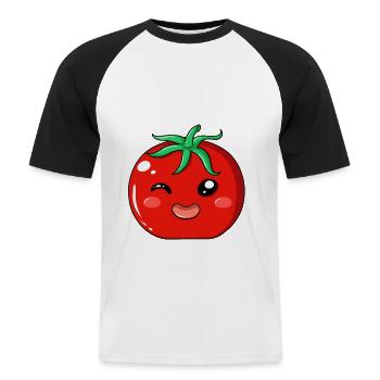 Légume Drôle Paradeiser Ketchup Tomate - T-shirt baseball manches courtes Homme - blanc/noir - Devant - Nik (191cm)