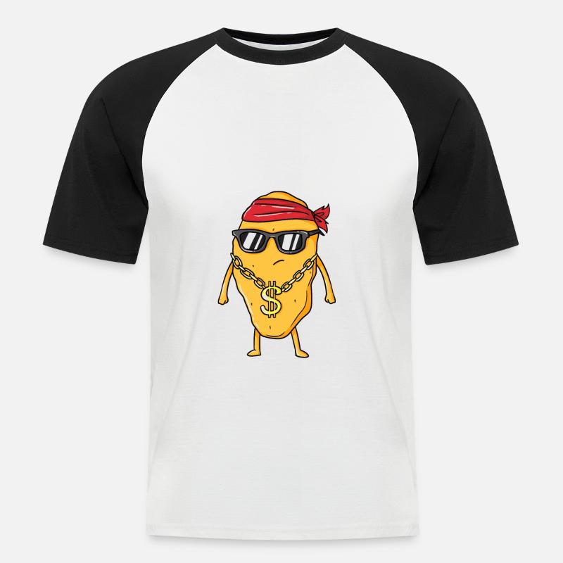 Vita da gangster di fast food con crocchette di pollo e torroncini - Maglia da baseball a manica corta da uomo - bianco/nero