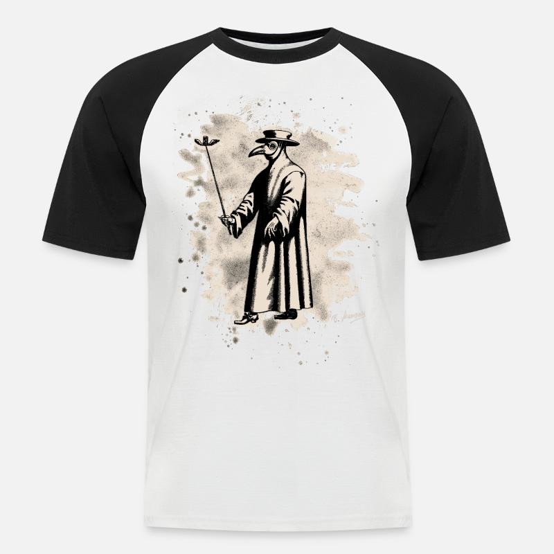 Dr. Schnabel – Pestarzt - bleached white - Männer Baseball-T-Shirt - Weiß/Schwarz