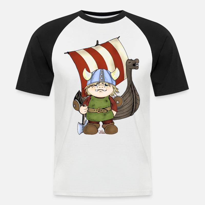 Wikinger Erik mit Schiff - Männer Baseball-T-Shirt - Weiß/Schwarz