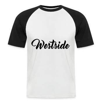 Westside Westen West - Männer Baseball-T-Shirt - Weiß/Schwarz - Vorne - Nik (191cm)