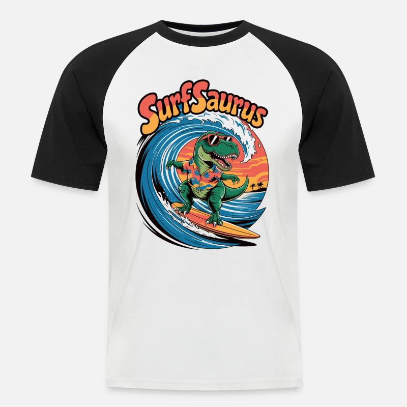Surfsaurus - Men's Baseball T-Shirt - white/black