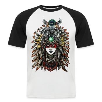 Indianer - Männer Baseball-T-Shirt - Weiß/Schwarz - Vorne - Nik (191cm)