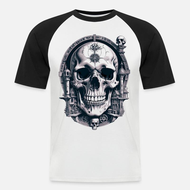 Skull - Männer Baseball-T-Shirt - Weiß/Schwarz