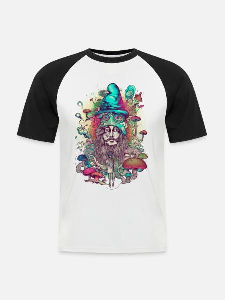 Trippy Schamane - Männer Baseball-T-Shirt - Weiß/Schwarz