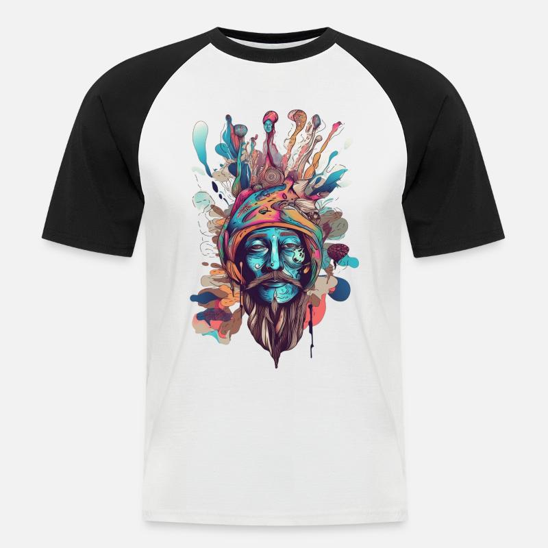 Trippy Schamane - Männer Baseball-T-Shirt - Weiß/Schwarz