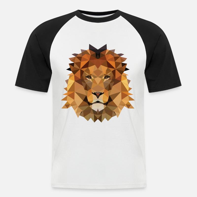 Löwe Polygon - Männer Baseball-T-Shirt - Weiß/Schwarz