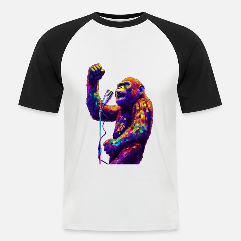 SingenderAffe mit Mikrofon - Männer Baseball-T-Shirt - Weiß/Schwarz