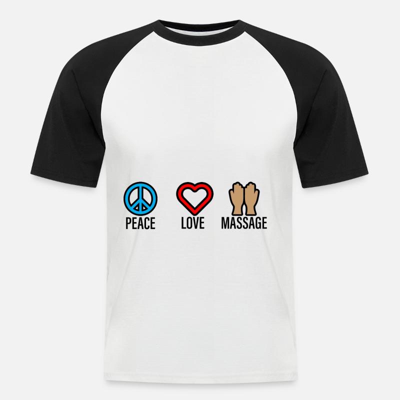 Peace Love Massage 2 - Männer Baseball-T-Shirt - Weiß/Schwarz