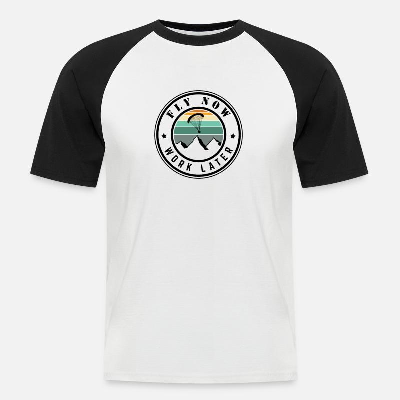 Fly now work later! - Männer Baseball-T-Shirt - Weiß/Schwarz